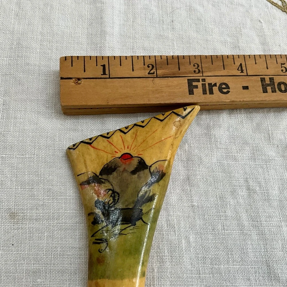 Vintage Hand Painted Bone Antler Bottle Opener Wildlife Mountain Rustic Barware